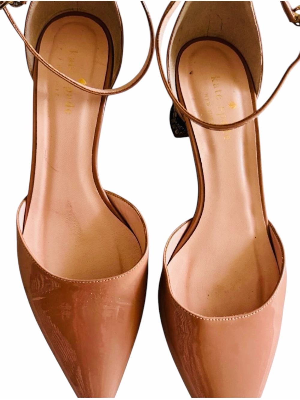 Kate Spade Nude Patent Pointed-Toe Ankle-Strap Heels Size 7.5